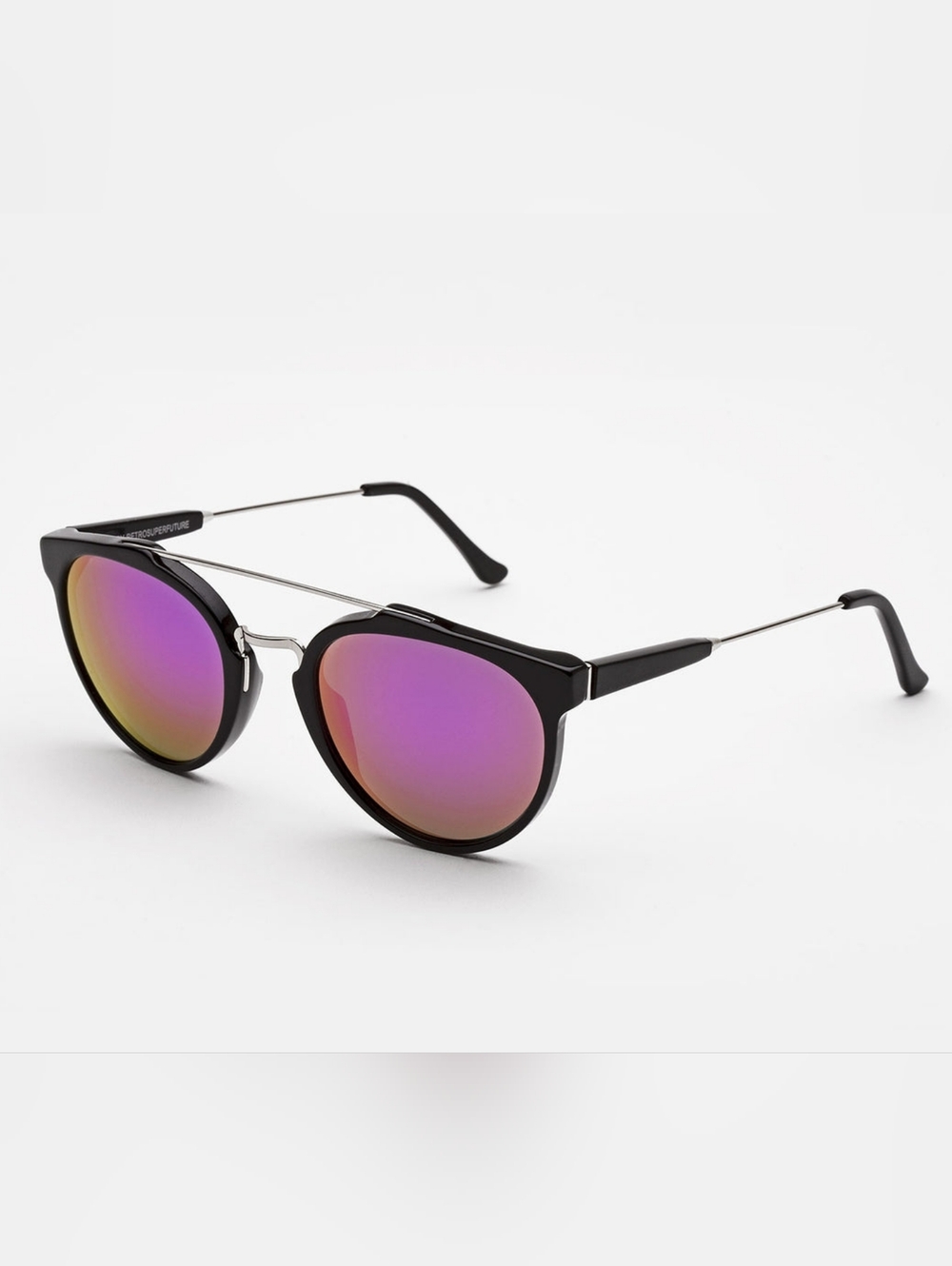 Retrosuperfuture Giaguaro Round Black Mirrored Aviator Sunglasses